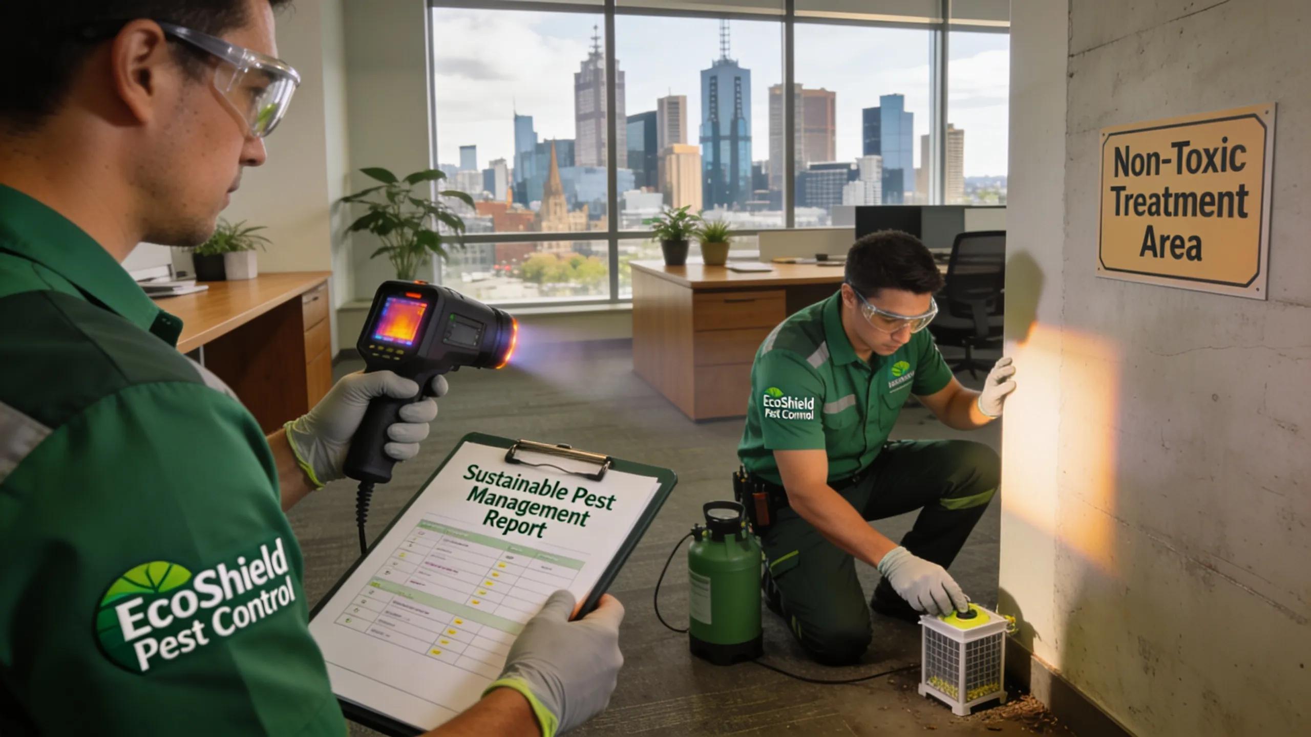 Pest management team performing a professional inspection in a Melbourne commercial space