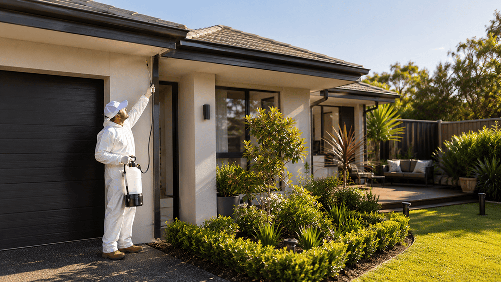 MelBuzz Pest Control technician inspecting a Melbourne home for spider activity and potential entry points,