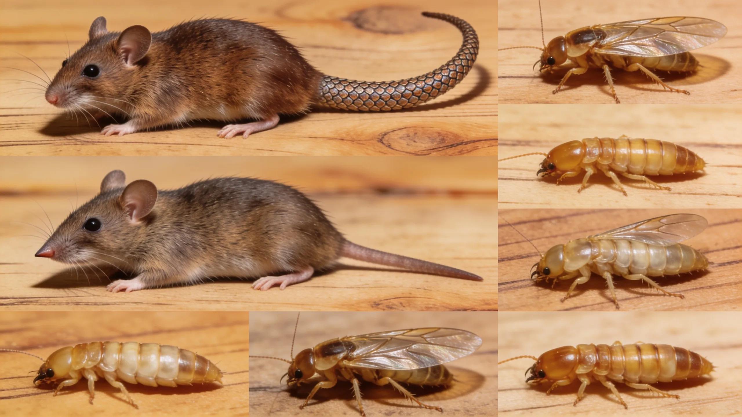 Collage of common pests such as termites and rodents found in Melbourne, emphasising the threats to homes and businesses