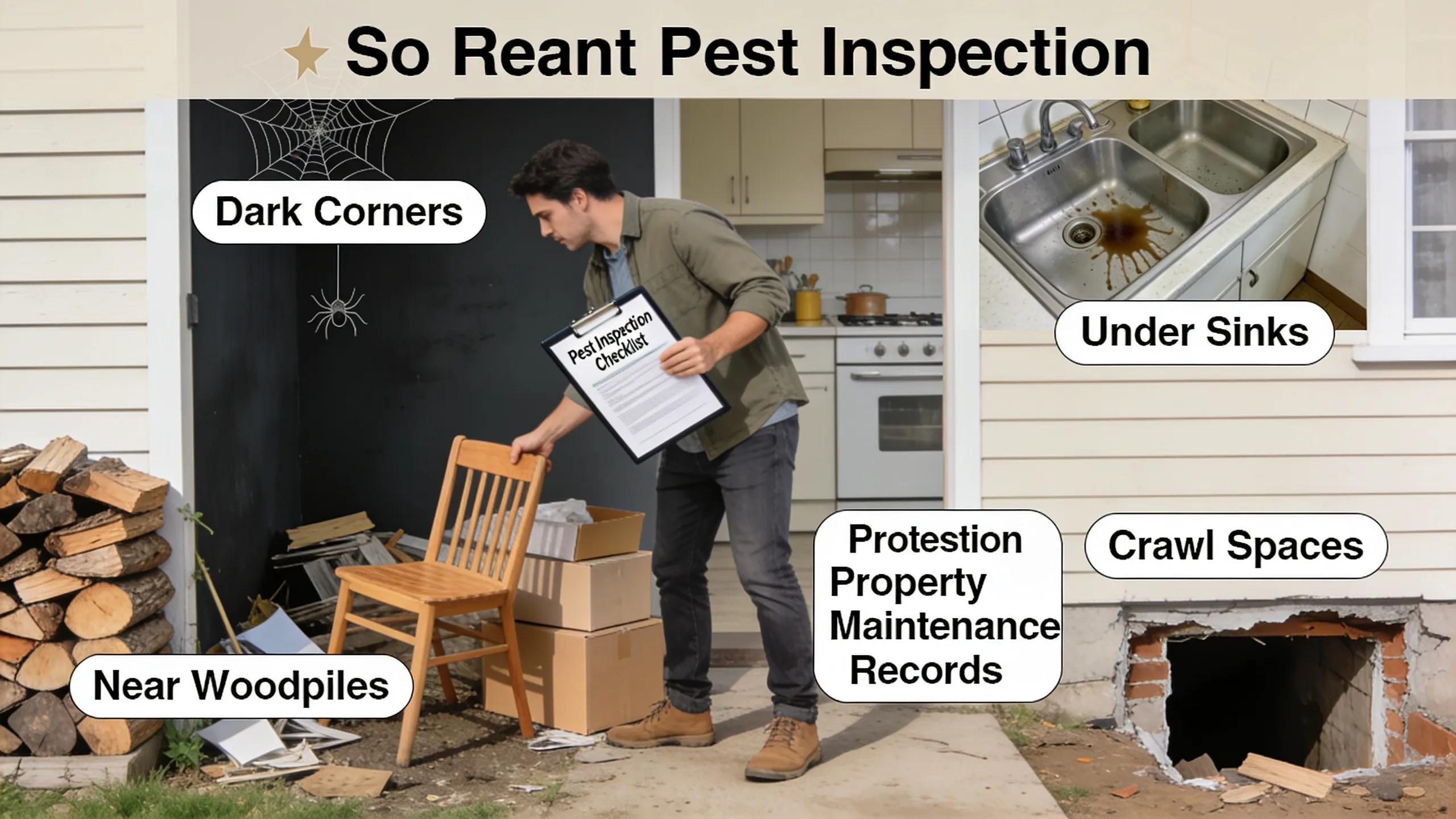 Home buyer preparing for a pest inspection by gathering documents and clearing inspection areas