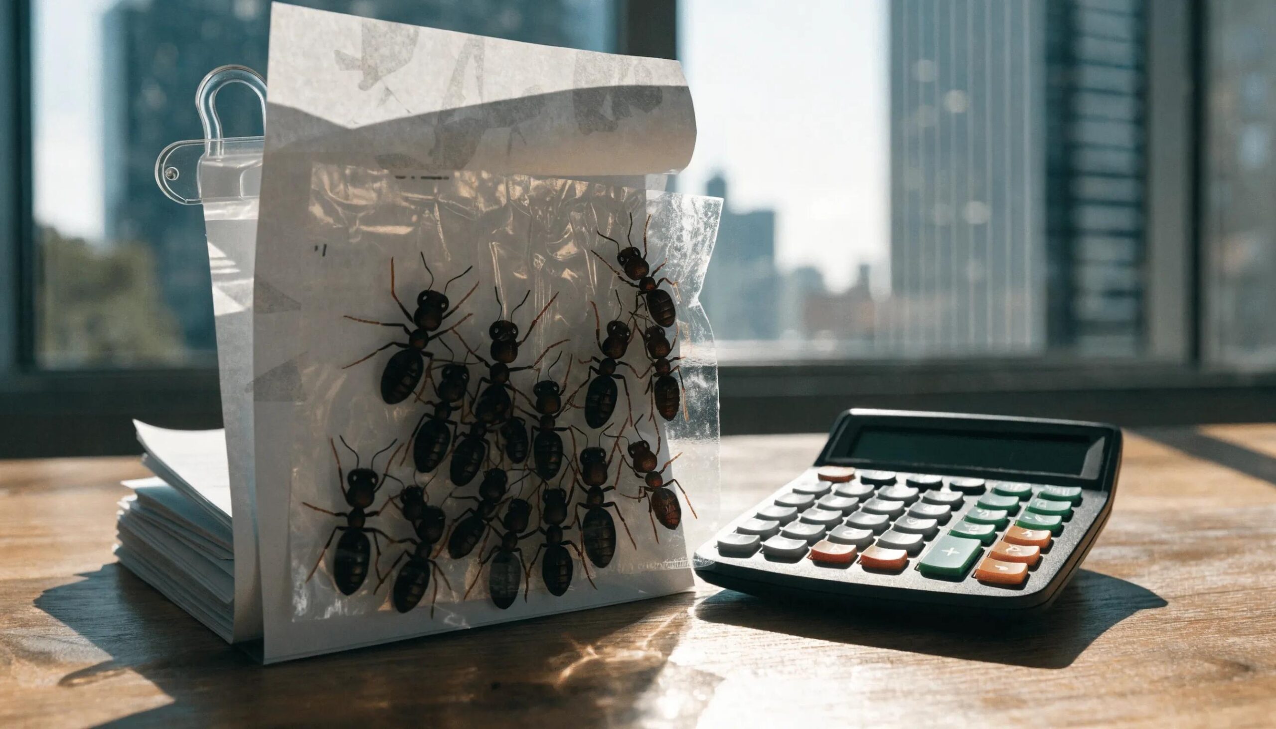 Pest control invoice and calculator reflecting cost evaluation for ant treatment services in Melbourne